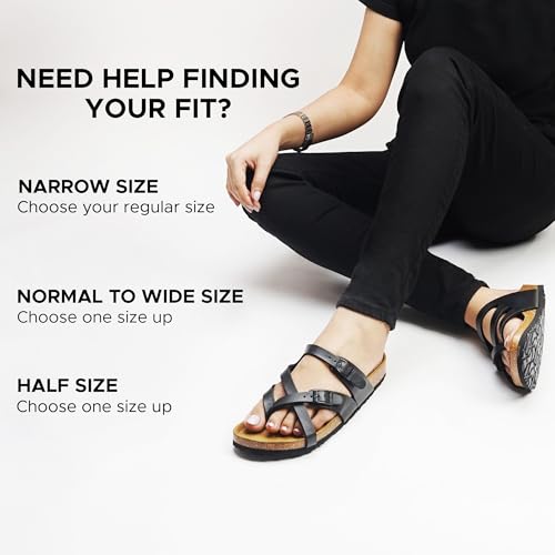 AEROTHOTIC Recovery Slides for Women Comfortable Memory Foam Cork Footbed Cute Faux Leather Adjustable Buckle Straps Walking Travel Outdoor women sandals (Celestis Black, Size 9) - Image 3