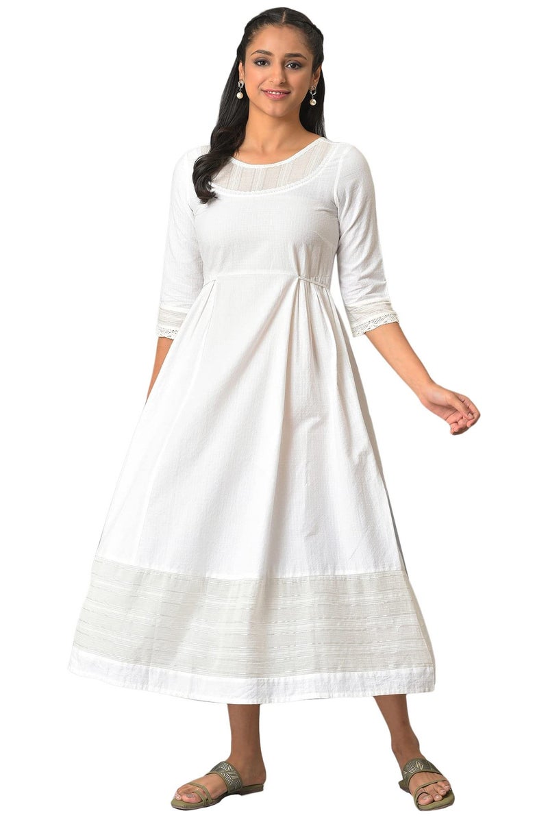 Aurelia Women's Cotton Fit and Flare Midi Dress (23FEA13854-605270_White - Image 1