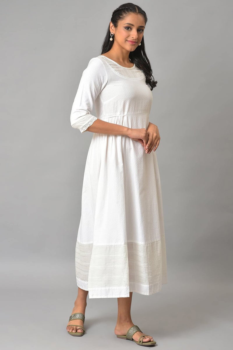 Aurelia Women's Cotton Fit and Flare Midi Dress (23FEA13854-605270_White - Image 4