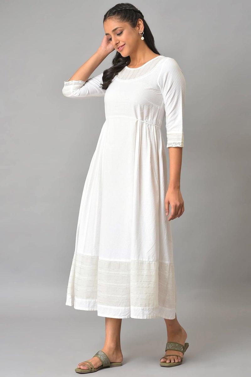 Aurelia Women's Cotton Fit and Flare Midi Dress (23FEA13854-605270_White - Image 3