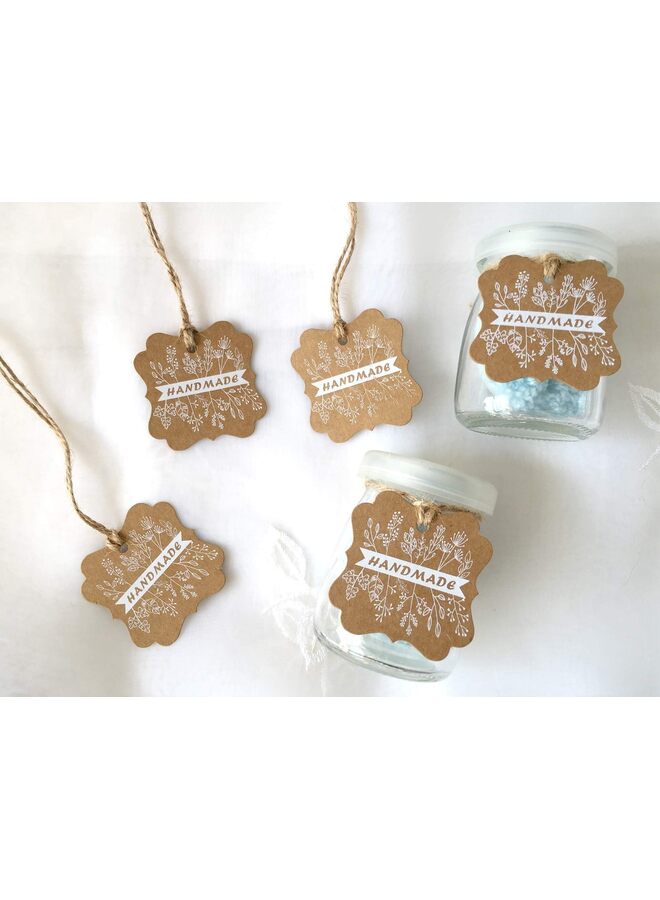 100 قطعة (عبوة من قطعة واحدة) بطاقات هدايا مصنوعة يدويًا بحب، بطاقات هدايا مطلية باللون الأبيض مصنوعة يدويًا مع خيط، ملصق تغليف هدايا من ورق كرافت لهدايا حفلات الزفاف، حرف يدوية (100 قطعة) - Image 3