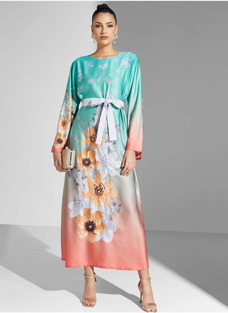 Yaser albik Floral Printed Tiered Jalabiya