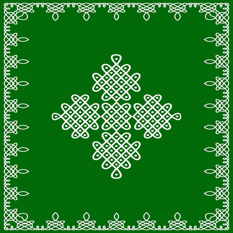 Dhara Creation Green Rangoli Kolam Printed 8FT8FT Backdrop Cloth for Pooja Decoration Traditional Background Curtain Cloth for Festival Washable Fabric - Image 1