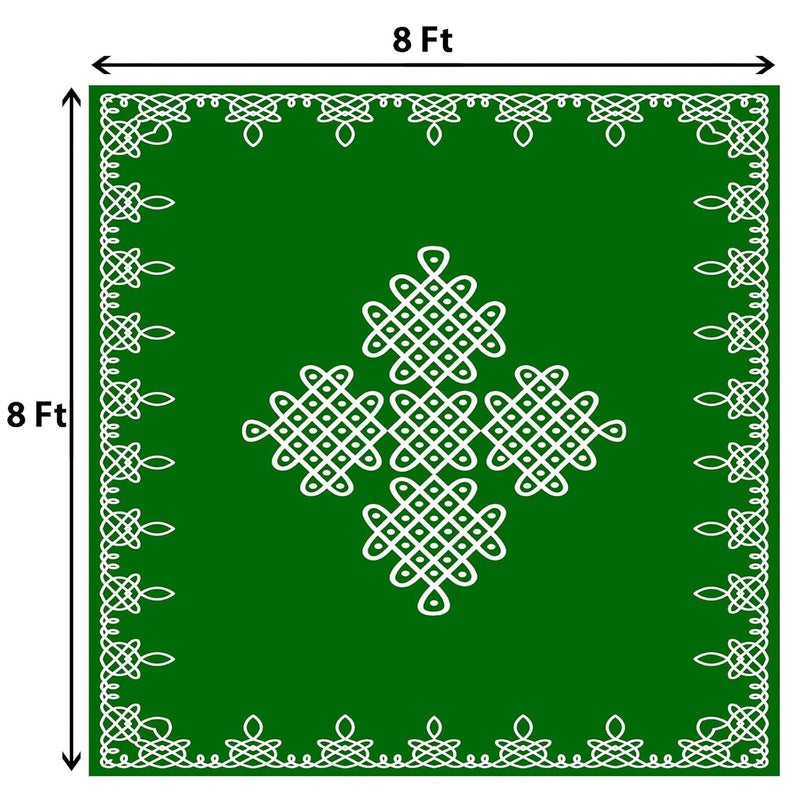 Dhara Creation Green Rangoli Kolam Printed 8FT8FT Backdrop Cloth for Pooja Decoration Traditional Background Curtain Cloth for Festival Washable Fabric - Image 2