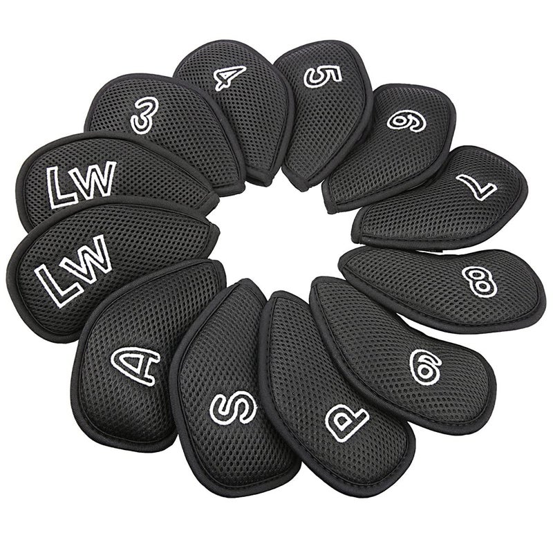 Golf Builder 12Pcs/Pack Meshy Golf Iron Covers Set Golf Club Head Cover Fit Most Irons (Black) - Image 2