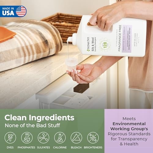 Heritage Park Laundry Essentials Heritage Park Silk & Wool Fragrance Free, Hypoallergenic, pH-Neutral Laundry Detergent - Dermatologist-tested, Sensitive Skin-Friendly, Enzyme-Free, Concentrated Up to 128 loads (64 fl oz) - Image 3