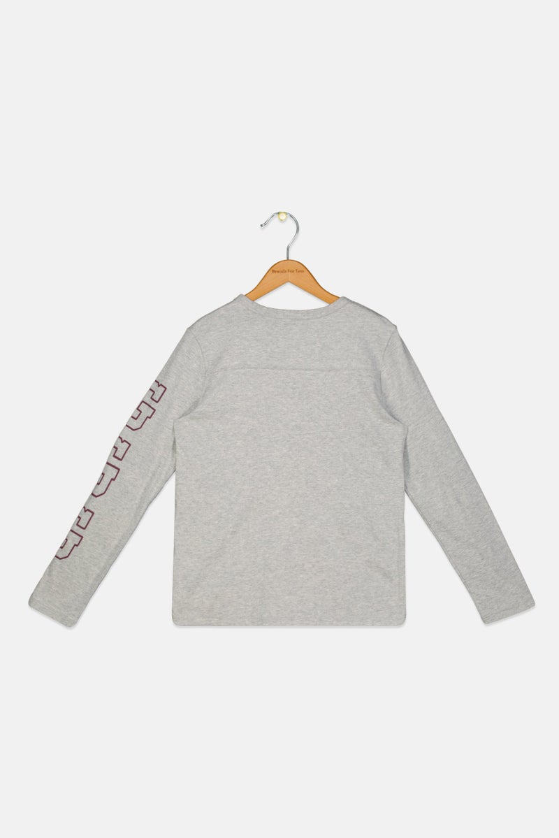 GAP Kids Boy Crew Neck Long Sleeve Graphic Print T-Shirt, Grey  - Image 2