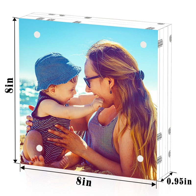 HELPLEX Acrylic Frame  5 Pack 8x8 Acrylic Picture Frames  24mm Thicker Square Frameless Clear Frame Double Sided Magnetic Frame  Free Standing Desktop Display Stand Acrylic Frames - Image 1