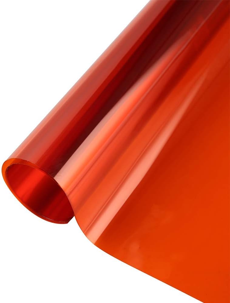 SUMAGITIN Transparent Decorative Window Film Anti UV Colorful Adhesive Vinyl Heat Insulation Solar Window Tinting Sheets Glass Film for Christmas Home Decoration, 17.7Inch x 78.7Inch, Orange - Image 1