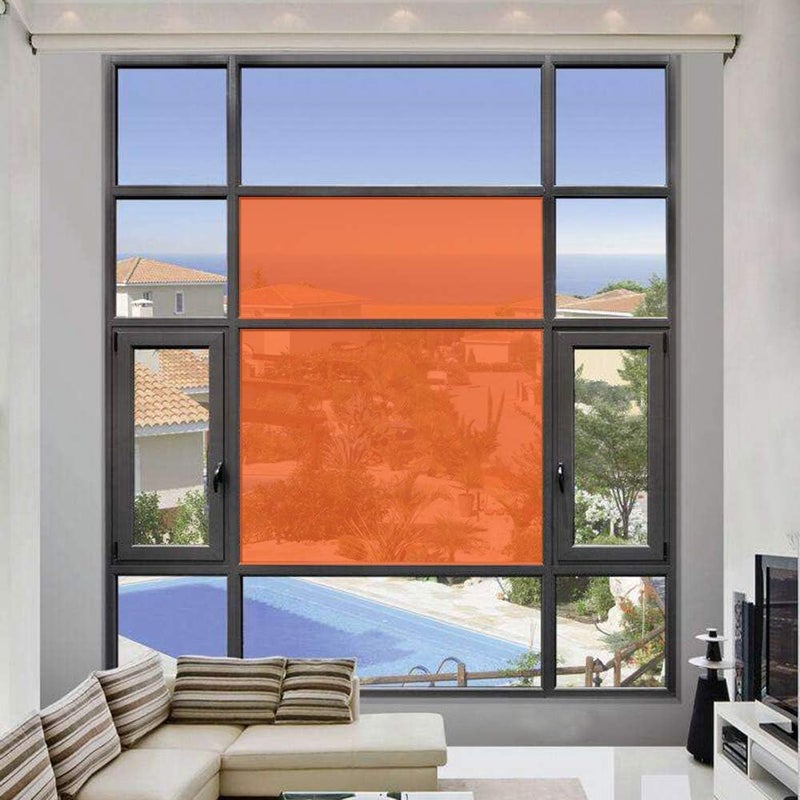 SUMAGITIN Transparent Decorative Window Film Anti UV Colorful Adhesive Vinyl Heat Insulation Solar Window Tinting Sheets Glass Film for Christmas Home Decoration, 17.7Inch x 78.7Inch, Orange - Image 3