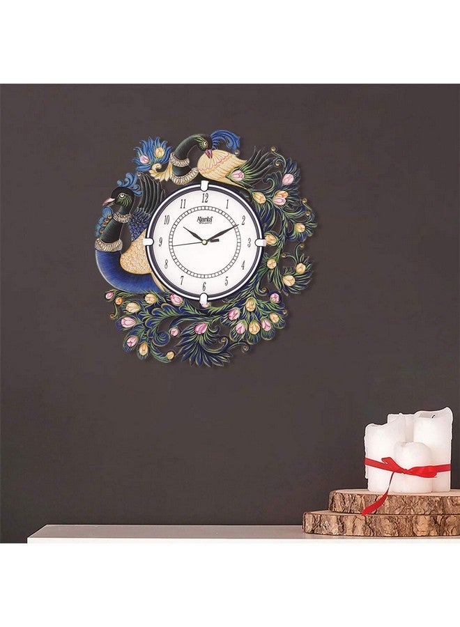 CIRCADIAN Peacock Design Wooden Wall Clock for Home Living Room Hall Office Stylish (Blue || 13X14 in) Analog - Image 5
