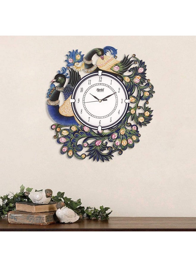 CIRCADIAN Peacock Design Wooden Wall Clock for Home Living Room Hall Office Stylish (Blue || 13X14 in) Analog - Image 4