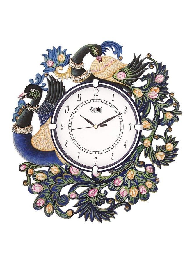 CIRCADIAN Peacock Design Wooden Wall Clock for Home Living Room Hall Office Stylish (Blue || 13X14 in) Analog - Image 1