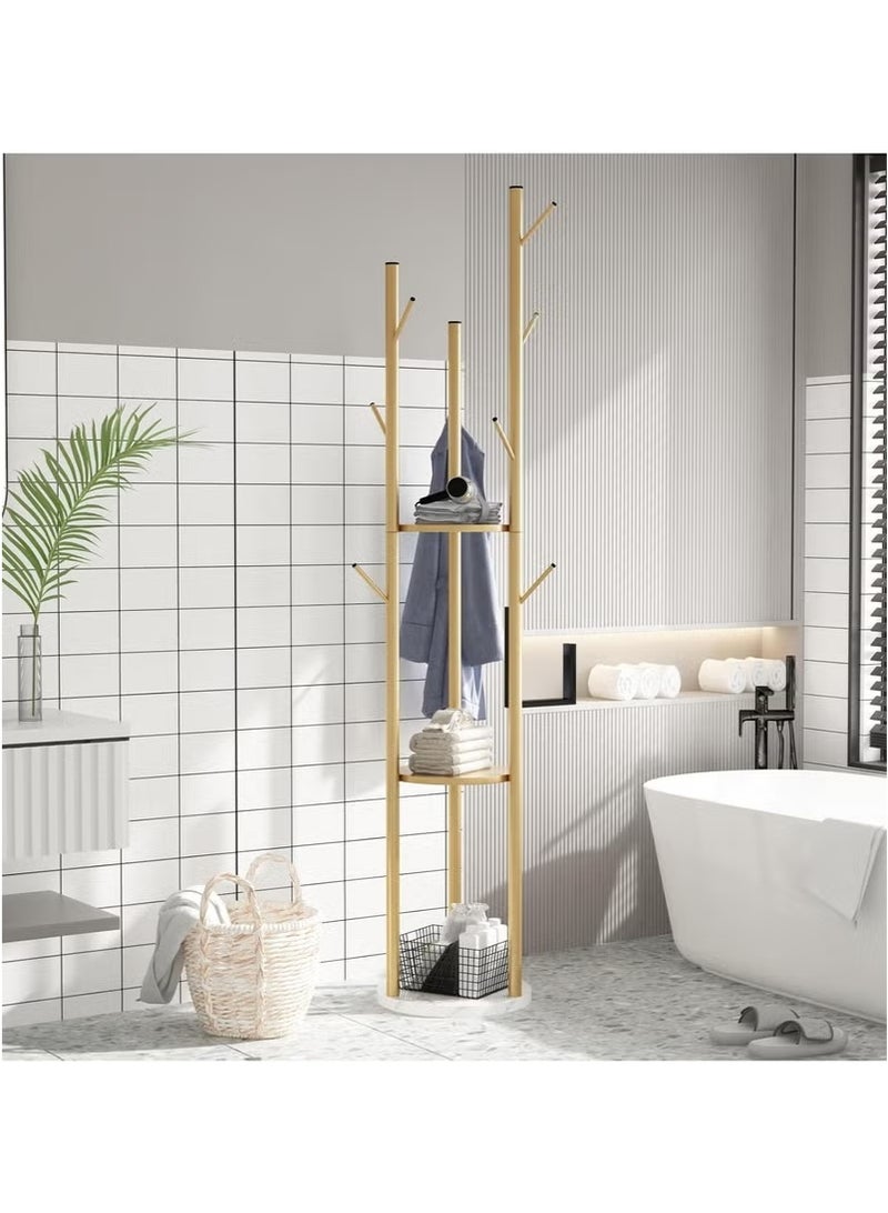 Generic Coat Racks Freestanding with 3 Storage Shelves, Metal Coat Racks Stand with 9 Hooks oat Hanger Stand and Heavy Marble Base, Entryway Coat Racks Tree Hanger, Purses Racks (Gold)  - Image 5