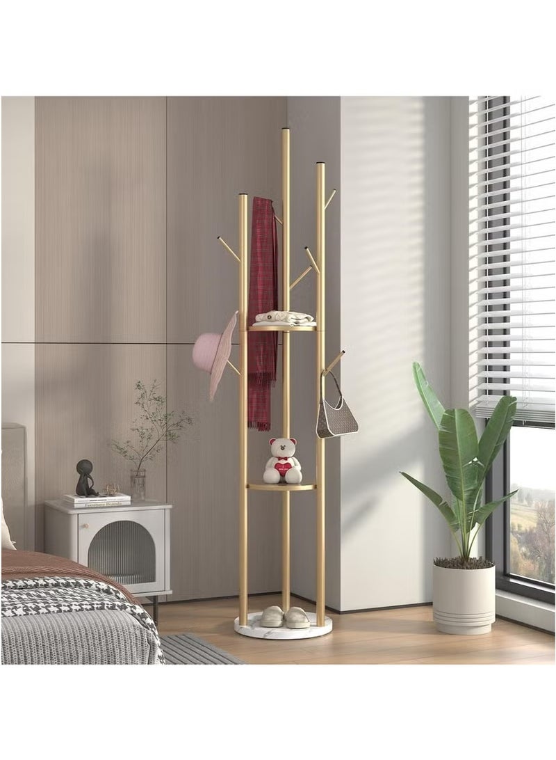 Generic Coat Racks Freestanding with 3 Storage Shelves, Metal Coat Racks Stand with 9 Hooks oat Hanger Stand and Heavy Marble Base, Entryway Coat Racks Tree Hanger, Purses Racks (Gold)  - Image 2