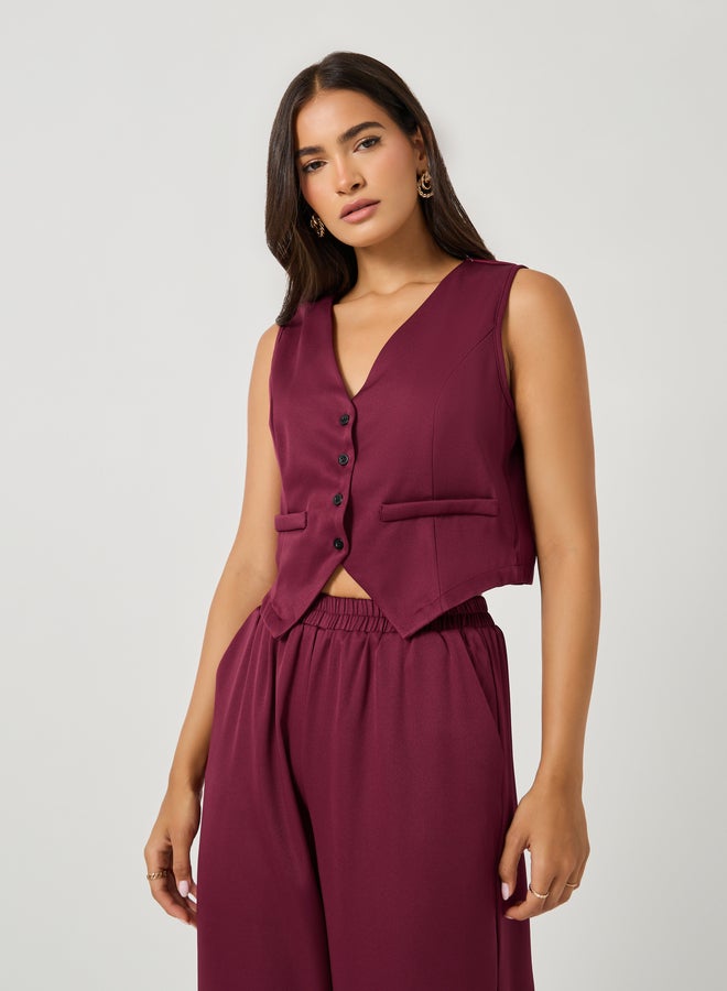 Styli Styli Solid V Neck Sleeveless Vest and Straight Leg Pants Co-Ords - Image 2