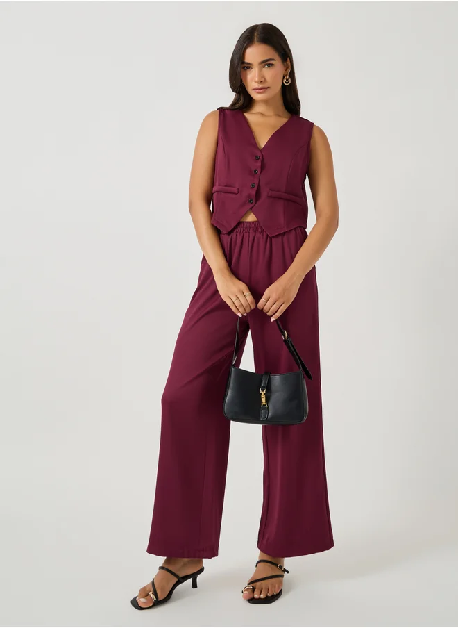 Take Two Take Two Solid V Neck Sleeveless Vest and Straight Leg Pants Co-Ords