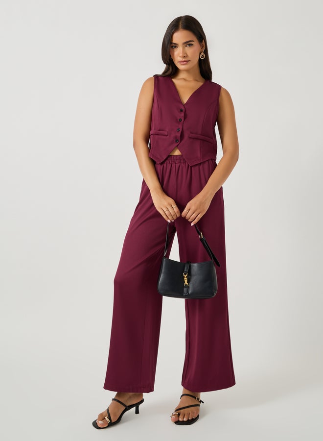 Styli Styli Solid V Neck Sleeveless Vest and Straight Leg Pants Co-Ords - Image 1