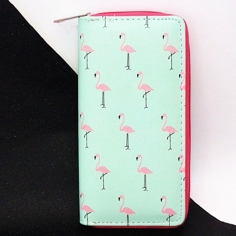 Timlee Cute Rainbow Unicorn Long Wallets Flamingo Wallets Long Purse Zipper Wallet For Girls Women(Flamingo Green) - Image 4