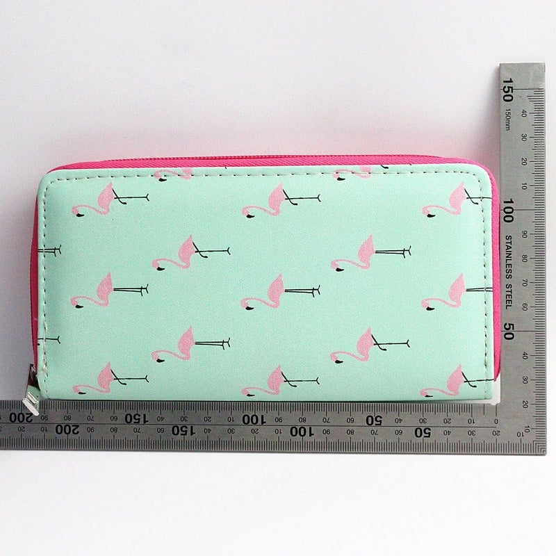 Timlee Cute Rainbow Unicorn Long Wallets Flamingo Wallets Long Purse Zipper Wallet For Girls Women(Flamingo Green) - Image 1