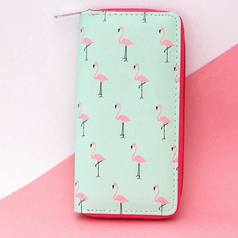 Timlee Cute Rainbow Unicorn Long Wallets Flamingo Wallets Long Purse Zipper Wallet For Girls Women(Flamingo Green) - Image 5