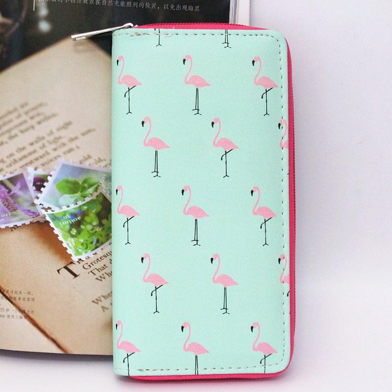 Timlee Cute Rainbow Unicorn Long Wallets Flamingo Wallets Long Purse Zipper Wallet For Girls Women(Flamingo Green) - Image 3