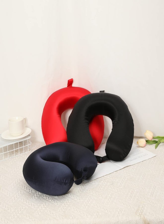 ROSEWARD 100% Mulberry Silk Travel Neck Pillow for Sleeping 22 Momme Silk Airplane Travel Pillow for Pain Relief Sleeping, Plane Neck Support Pillow, Anti Wrinkle, Made in USA (Black) - Image 3