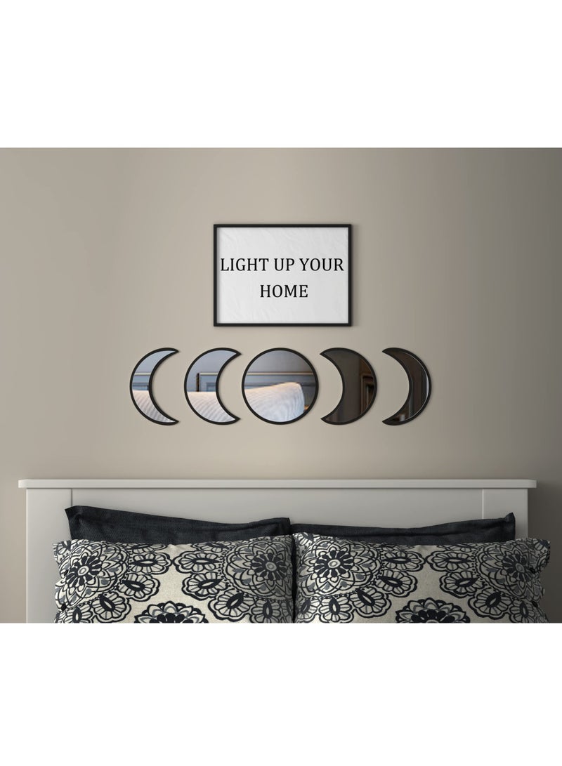 KASTWAVE Moon Round Shape Mirror Set, 5 Piece Plastic Boho Mirrors Wall Decor, Glass Moon Phase Mirror, Northern Europe Style Decoration for Home Bedroom, Living Room - Image 3