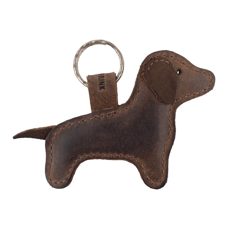 Hide & Drink Hide & Drink, Dog Shaped Keychain, Dachshund Keyring, Cute Stuffed Animal Ornament, Full Grain Leather, Handmade Key Holder, Bourbon Brown  - Image 1