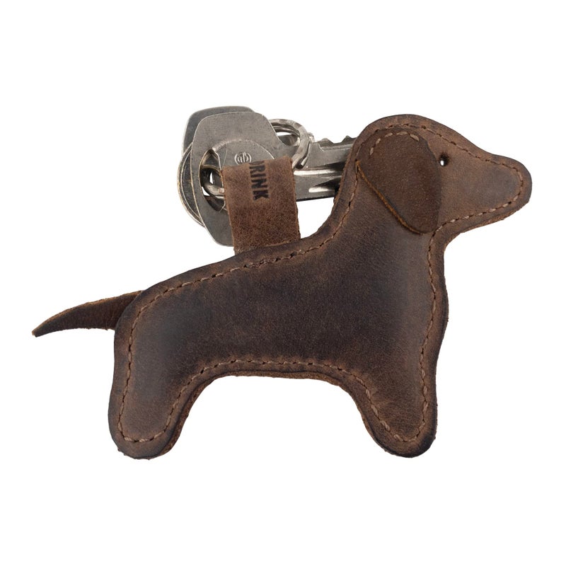 Hide & Drink Hide & Drink, Dog Shaped Keychain, Dachshund Keyring, Cute Stuffed Animal Ornament, Full Grain Leather, Handmade Key Holder, Bourbon Brown  - Image 4