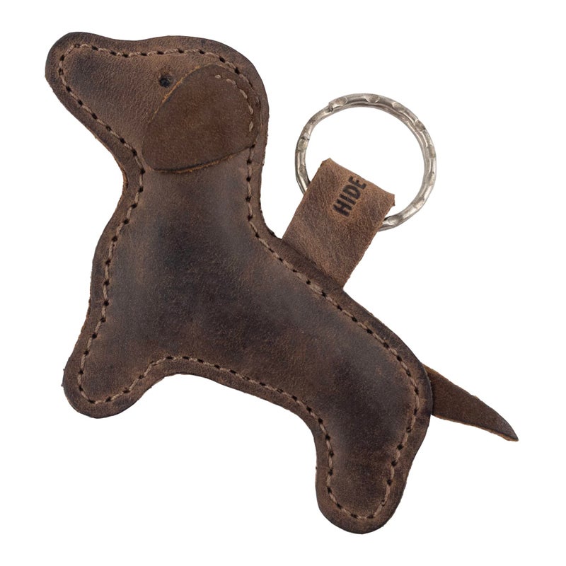 Hide & Drink Hide & Drink, Dog Shaped Keychain, Dachshund Keyring, Cute Stuffed Animal Ornament, Full Grain Leather, Handmade Key Holder, Bourbon Brown  - Image 2
