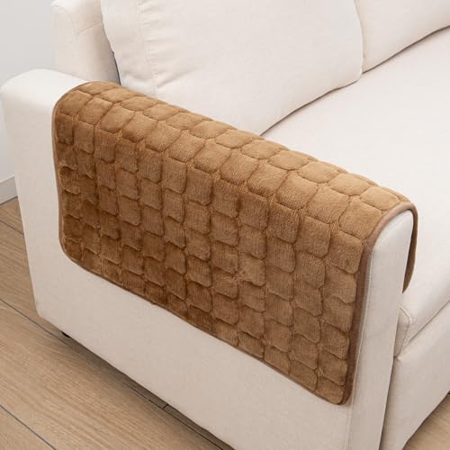 TAOMOCASTL Velvet Couch Cover,Couch Arm Covers Sofa Covers,Backrest Cover,Non-Slip Chair Arm Covers,Arm Rest Cover for Sofa,Armchair Slipcovers Couch Protector (Caramel, 28"x 28") - Image 1