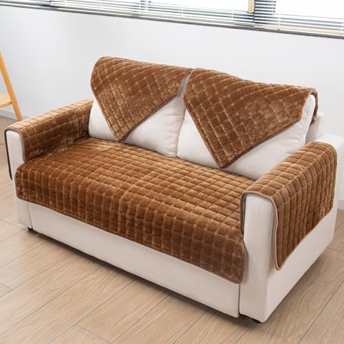 TAOMOCASTL Velvet Couch Cover,Couch Arm Covers Sofa Covers,Backrest Cover,Non-Slip Chair Arm Covers,Arm Rest Cover for Sofa,Armchair Slipcovers Couch Protector (Caramel, 28"x 28") - Image 2