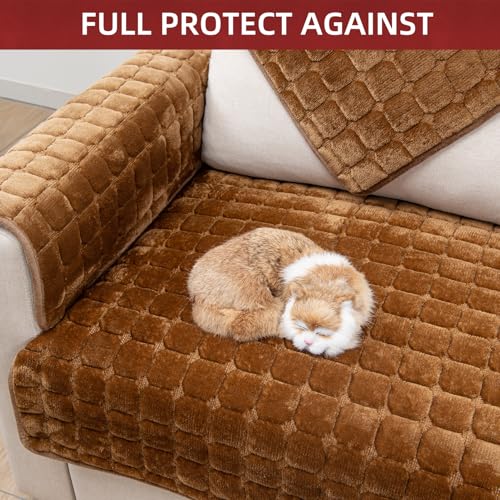 TAOMOCASTL Velvet Couch Cover,Couch Arm Covers Sofa Covers,Backrest Cover,Non-Slip Chair Arm Covers,Arm Rest Cover for Sofa,Armchair Slipcovers Couch Protector (Caramel, 28"x 28") - Image 5