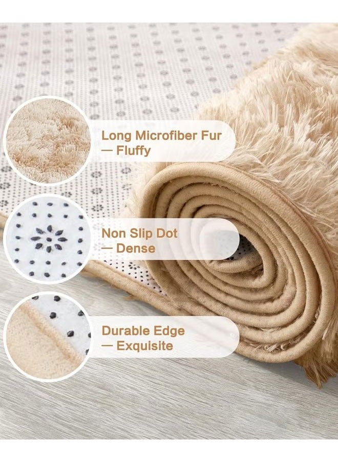 Gradual Change Tie-Dye Carpet Super Soft Rugs Fluffy Plush Carpets Simple Modern Household Comfortable Floor Rug Dirt-Resistant Decor Non-Slip Machine Washable Carpet Beige  - Image 2