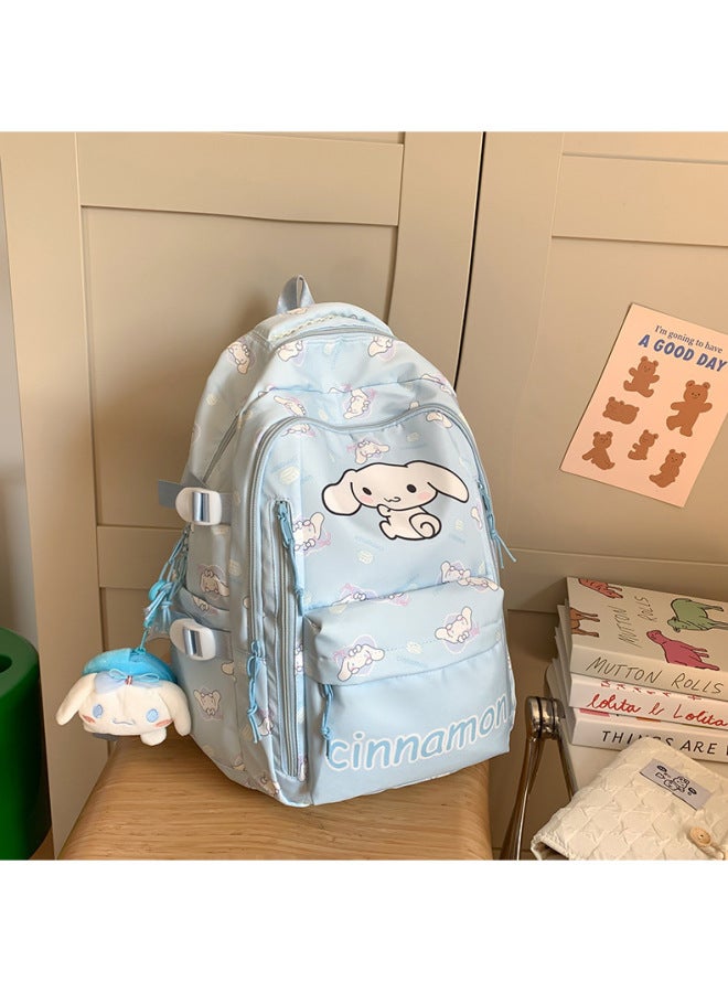 Cartoon Student Schoolbag Cute Korean-style Large Capacity Class Backpack All-match Small Fresh Junior High School Student Bag Women's Bag-Color:Blue Cinnamon Dog (with Pendant)-Size:30*18*43  - Image 1