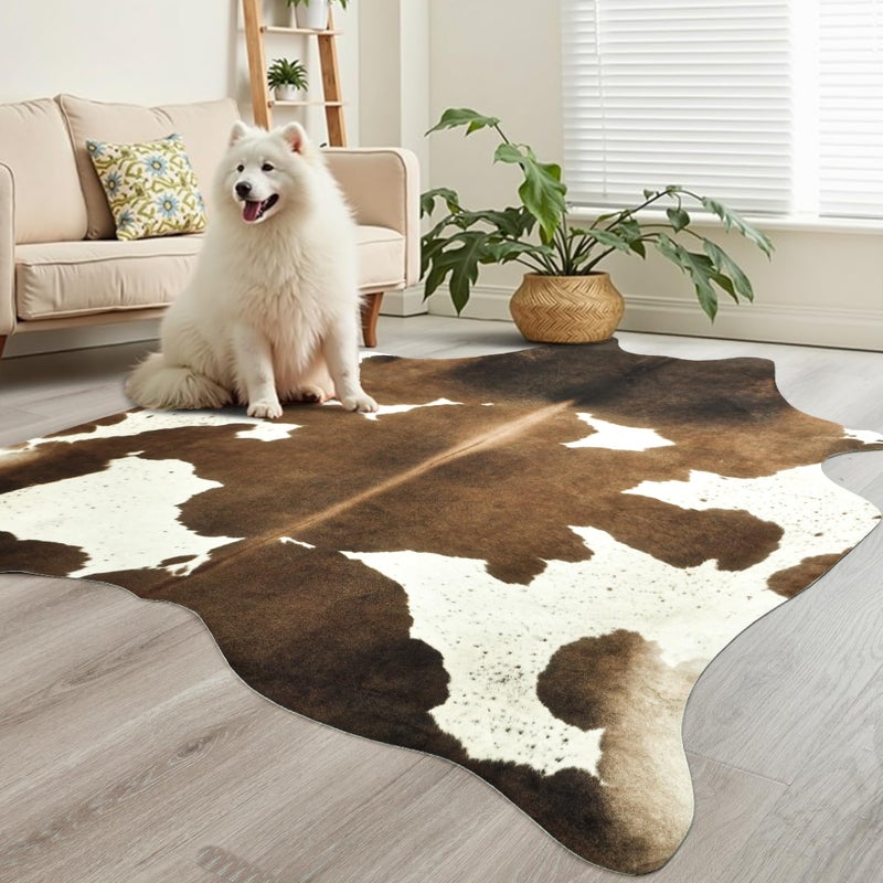 Easycozy Faux Cowhide Cow Print Rug: 4.6 x 5.2 Western Decor Faux Cowhide, Thickened Cow Print for Bedroom, Living Room, Home Office Decor - Image 5