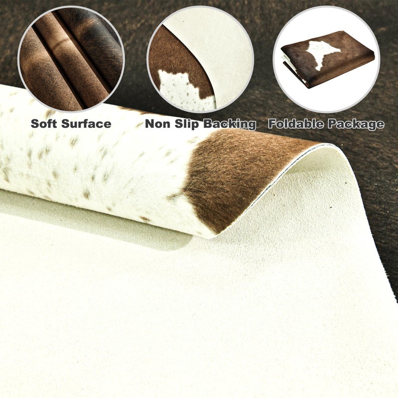 Easycozy Faux Cowhide Cow Print Rug: 4.6 x 5.2 Western Decor Faux Cowhide, Thickened Cow Print for Bedroom, Living Room, Home Office Decor - Image 3