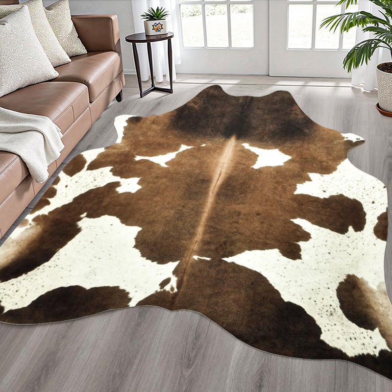 Easycozy Faux Cowhide Cow Print Rug: 4.6 x 5.2 Western Decor Faux Cowhide, Thickened Cow Print for Bedroom, Living Room, Home Office Decor - Image 1