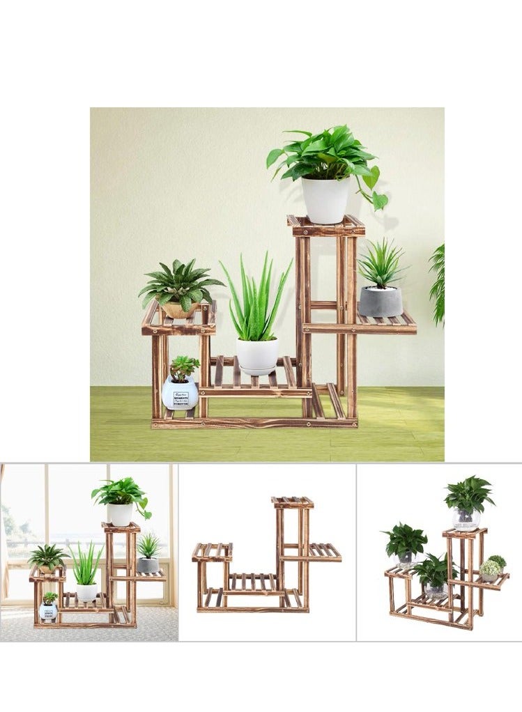Wood Plant Stand - Multi Tier Flower Pot Display Stand Garden Plant Shelf - Wooden Plant Stand, Multi-Tiered Wooden Plant Stand - for Garden Outdoor Indoor Balcony - Image 4