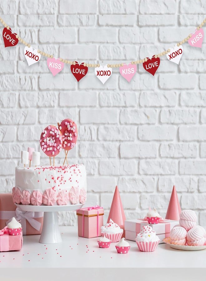 إكليل قلوب عيد الحب بطول 4.5 قدم للزينة، إكليل خشبي مزين بخرز على شكل XOXO KISS، لا يحتاج إلى تركيب يدوي، إكليل قلوب أحمر وردي أبيض لعيد الحب، مناسب للمدفأة، ديكور الحفلات والمنزل (كلمة) - Image 5