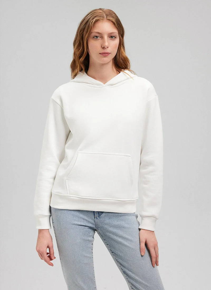 MAVI Hooded White Basic Sweatshirt