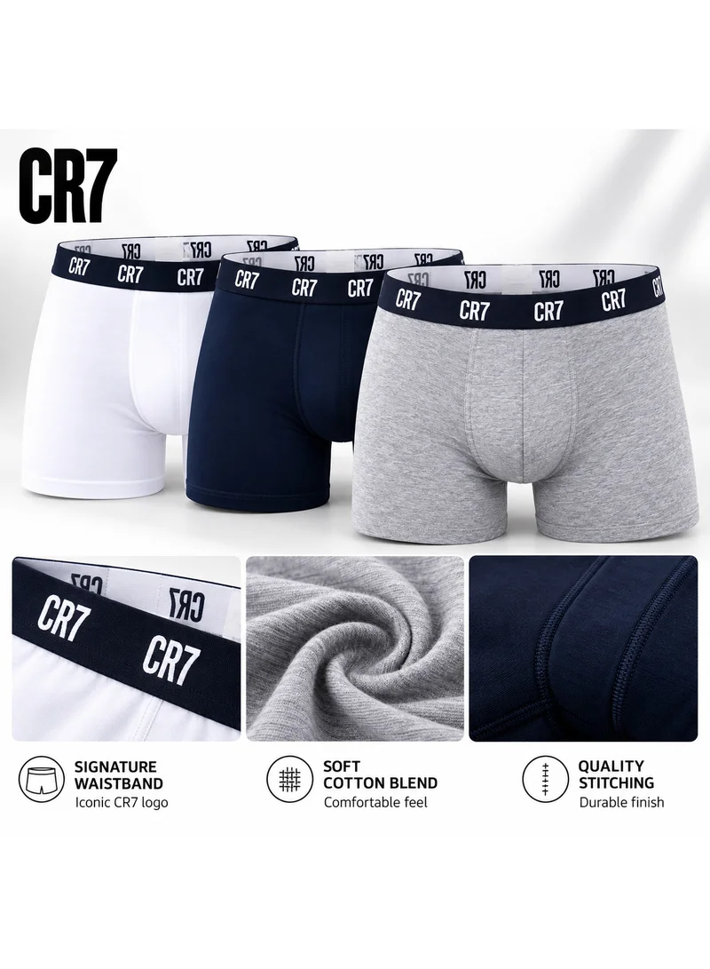 Cr7  CR7 Cristiano Ronaldo Men's Cotton Blend Boxer Briefs, Pack of 3 - White, Navy, Grey for Men | Best Price UAE