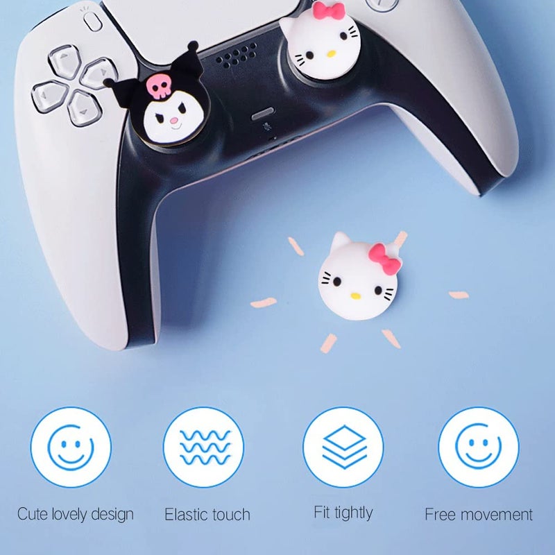 PERFECTSIGHT Cute Thumb Grip Caps for Playstation 4/5, PS5, PS4, Xbox Series X/S, Xbox One, Switch PRO Controller, 4PCS Kawaii Soft Rubber Analog Thumbsticks Grips Joystick Cover (KT+KLM) - Image 5