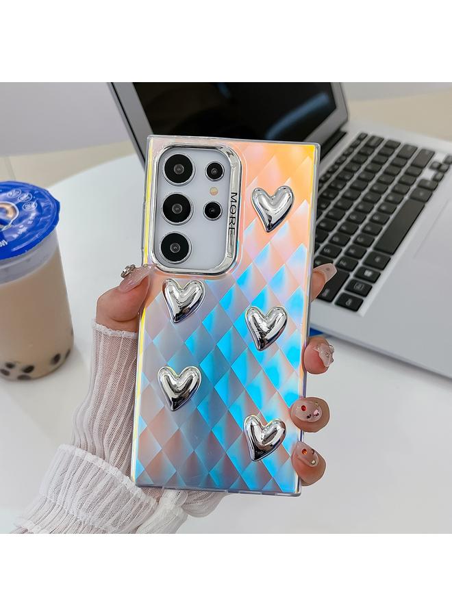 اس-توب جراب لهاتف Samsung Galaxy S22 Ultra 5G، جراب هاتف TPU مطلي بالكهرباء بخمسة قلوب من نسيج الليزر - Image 1