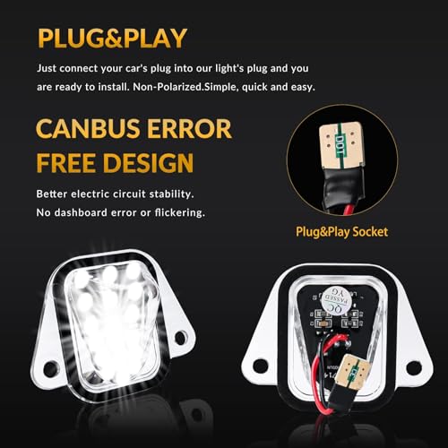DERMOKA LED Rear License Plate Lights for 2007-2014 Chevy Suburban Tahoe GMC Yukon Cadillac Escalade ESV Tag Lamp Assembly, 6000K White 2PCS - Image 5