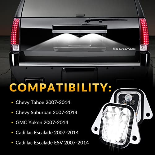 DERMOKA LED Rear License Plate Lights for 2007-2014 Chevy Suburban Tahoe GMC Yukon Cadillac Escalade ESV Tag Lamp Assembly, 6000K White 2PCS - Image 2