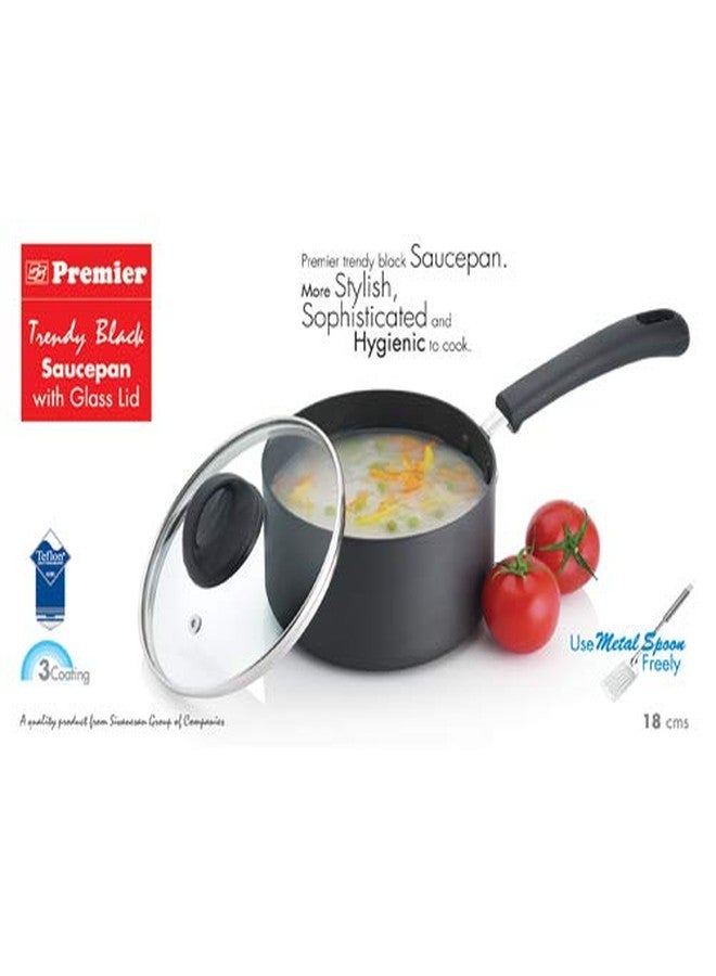 Premier Trendy Black Non Stick Sauce Pan with Glass Lid 18cm Code-129031 - Image 3