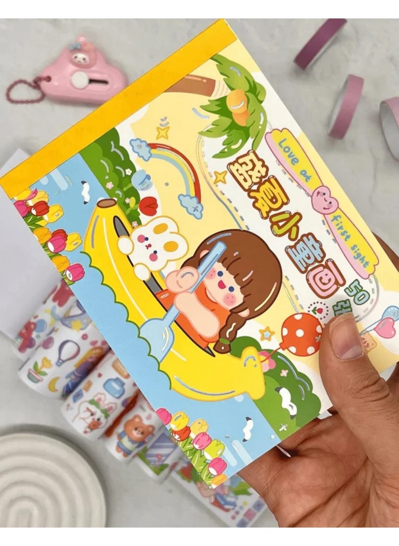 Kağıt Gemi Dükkan Paper Ship Shop Kawaii 50 Sheets Lovely Girl and Friends Yellow Notebook Sticker Decal Bullet Journal ScrapBook