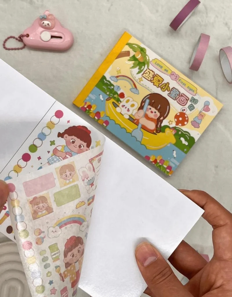 كاغيت جيمي دوكان Paper Ship Shop Kawaii 50 Sheets Lovely Girl and Friends Yellow Notebook Sticker Decal Bullet Journal ScrapBook